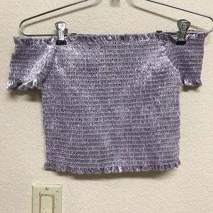 Tilly’s Velvet Smocked Off the Shoulder Crop Top